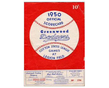 Scorecard of the 1950 Greenwood Dodgers. Notice the ad in the lower left for the Hugh Critz Motor Company.
